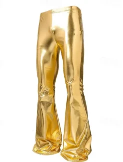 Best OUKU Men's Disco Pants Flared Pants Trousers Casual Pants Buttons Pocket Plain Comfort Party Stage Disco Lights Fashion Casual Micro-elastic Gold