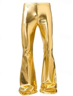 Best OUKU Men's Disco Pants Flared Pants Trousers Casual Pants Buttons Pocket Plain Comfort Party Stage Disco Lights Fashion Casual Micro-elastic Gold