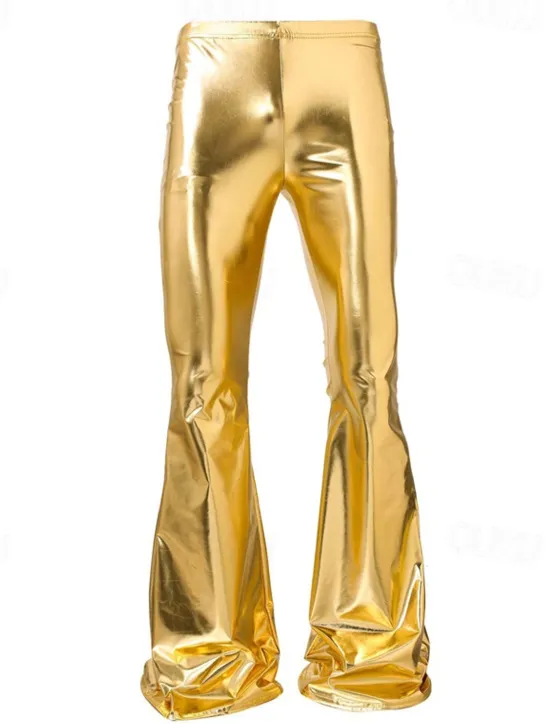 Best OUKU Men's Disco Pants Flared Pants Trousers Casual Pants Buttons Pocket Plain Comfort Party Stage Disco Lights Fashion Casual Micro-elastic Gold