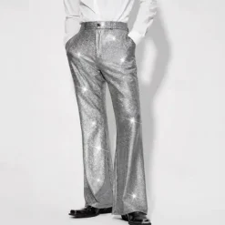 Best OUKU Men's Disco Pants Pocket Plain Comfort Breathable Vacation Daily Holiday Retro Vintage 1980s Silver Black