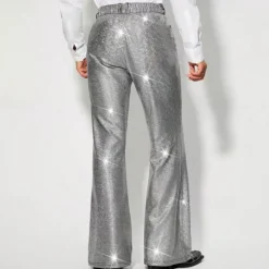 Best OUKU Men's Disco Pants Pocket Plain Comfort Breathable Vacation Daily Holiday Retro Vintage 1980s Silver Black