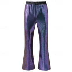 Online OUKU Men's Disco Pants Trousers Casual Pants Sequins Pocket Elastic Waist Plain Comfort Party Stage Disco Lights Vintage Glitters Silver Red Micro-elastic