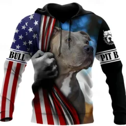 Outlet OUKU Men's Dog Graphic Prints National Flag Hoodie Hoodies Sweatshirt Streetwear Designer Long Sleeve Hooded Daily Sports Black And White Black Print Spring & Fall Designer