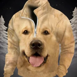 OUKU Men's Dog Graphic Prints Sweatshirts Sweatshirt Pullover Quarter Zip Hoodie Long Sleeve Sweatshirt Stand Collar Daily Casual Vintage Retro 3D Print Vacation Going out Streetwear Print Fleece Spring