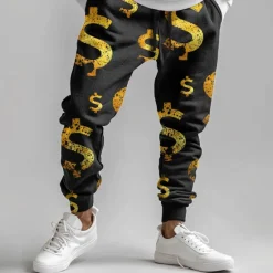 Online OUKU Men's Dollar Sweatpants Joggers Pants Trousers Mid Waist Drawstring Elastic Waist Fashion Casual Party Evening Wear Dailywear Pocket Spring Fall Winter 3D Print Black