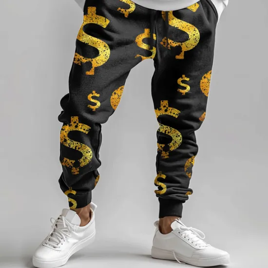 Online OUKU Men's Dollar Sweatpants Joggers Pants Trousers Mid Waist Drawstring Elastic Waist Fashion Casual Party Evening Wear Dailywear Pocket Spring Fall Winter 3D Print Black