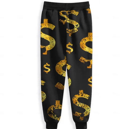Online OUKU Men's Dollar Sweatpants Joggers Pants Trousers Mid Waist Drawstring Elastic Waist Fashion Casual Party Evening Wear Dailywear Pocket Spring Fall Winter 3D Print Black
