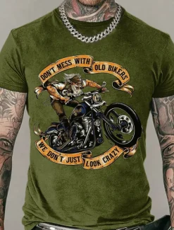 Online OUKU Men's Don't Mess With Old Bikers We Don't Just Look Crazy T Shirt Rude Style Cotton Short Sleeves Graphic Shirt Black White Navy Blue Comfortable Tee Street Fashion Designer Clothing