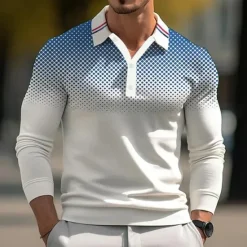 Discount OUKU Men's Dot Geometic Polo Long Sleeve Polo Shirts Collared Shirts Casual Outdoor Athleisure 3D Print Buttons Spring Fall Winter Black White Red