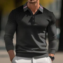 Discount OUKU Men's Dot Geometic Polo Long Sleeve Polo Shirts Collared Shirts Casual Outdoor Athleisure 3D Print Buttons Spring Fall Winter Black White Red