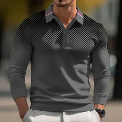 Discount OUKU Men's Dot Geometic Polo Long Sleeve Polo Shirts Collared Shirts Casual Outdoor Athleisure 3D Print Buttons Spring Fall Winter Black White Red