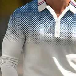 Discount OUKU Men's Dot Geometic Polo Long Sleeve Polo Shirts Collared Shirts Casual Outdoor Athleisure 3D Print Buttons Spring Fall Winter Black White Red