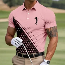 Online OUKU Men's Dot Golf Sports Polo Shirts Short Sleeve Polo Shirts Collared Shirts Business Casual Outdoor Athleisure Daily Wear 3D Print Summer White Pink Blue