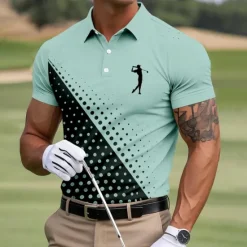 Online OUKU Men's Dot Golf Sports Polo Shirts Short Sleeve Polo Shirts Collared Shirts Business Casual Outdoor Athleisure Daily Wear 3D Print Summer White Pink Blue