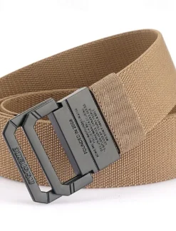 Clearance OUKU Men's Double-ring Buckle Belt Waist Belt Black Red Alloy Durable Adjustable Plain Outdoor Daily