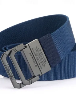 Clearance OUKU Men's Double-ring Buckle Belt Waist Belt Black Red Alloy Durable Adjustable Plain Outdoor Daily