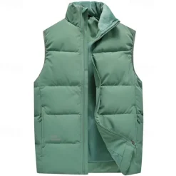 Sale OUKU Men's Down Vest Daily Casual Spring & Fall Pocket Polyester Comfortable Solid Color Zipper Stand Collar Black Pink Red Purple Vest