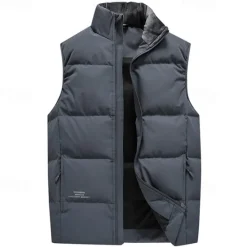 Sale OUKU Men's Down Vest Daily Casual Spring & Fall Pocket Polyester Comfortable Solid Color Zipper Stand Collar Black Pink Red Purple Vest