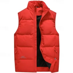 Sale OUKU Men's Down Vest Daily Casual Spring & Fall Pocket Polyester Comfortable Solid Color Zipper Stand Collar Black Pink Red Purple Vest