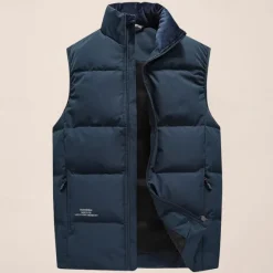 Sale OUKU Men's Down Vest Daily Casual Spring & Fall Pocket Polyester Comfortable Solid Color Zipper Stand Collar Black Pink Red Purple Vest