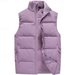 Sale OUKU Men's Down Vest Daily Casual Spring & Fall Pocket Polyester Comfortable Solid Color Zipper Stand Collar Black Pink Red Purple Vest
