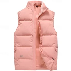 Sale OUKU Men's Down Vest Daily Casual Spring & Fall Pocket Polyester Comfortable Solid Color Zipper Stand Collar Black Pink Red Purple Vest
