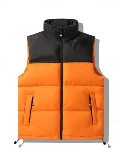 Hot OUKU Men's Down Vest Puffer Vest Vest Gilet Daily Date Vacation Fashion Casual Fall & Winter Patchwork Pocket Polyester Thermal Warm Comfortable Color Block Zipper Stand Collar Regular Fit Black Blue