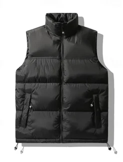 Hot OUKU Men's Down Vest Puffer Vest Vest Gilet Daily Date Vacation Fashion Casual Fall & Winter Patchwork Pocket Polyester Thermal Warm Comfortable Color Block Zipper Stand Collar Regular Fit Black Blue