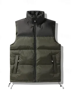 Hot OUKU Men's Down Vest Puffer Vest Vest Gilet Daily Date Vacation Fashion Casual Fall & Winter Patchwork Pocket Polyester Thermal Warm Comfortable Color Block Zipper Stand Collar Regular Fit Black Blue