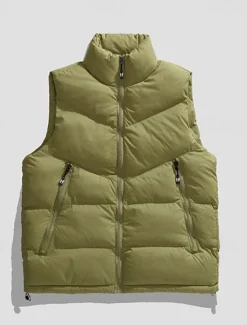 OUKU Men's Down Vest Puffer Vest Vest Gilet Daily Date Vacation Fashion Casual Fall & Winter Pocket Polyester Thermal Warm Comfortable Plain Zipper Stand Collar Regular Fit Black Blue Brown Green Vest