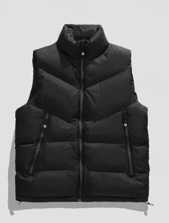 OUKU Men's Down Vest Puffer Vest Vest Gilet Daily Date Vacation Fashion Casual Fall & Winter Pocket Polyester Thermal Warm Comfortable Plain Zipper Stand Collar Regular Fit Black Blue Brown Green Vest