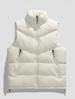 OUKU Men's Down Vest Puffer Vest Vest Gilet Daily Date Vacation Fashion Casual Fall & Winter Pocket Polyester Thermal Warm Comfortable Plain Zipper Stand Collar Regular Fit Black Blue Brown Green Vest
