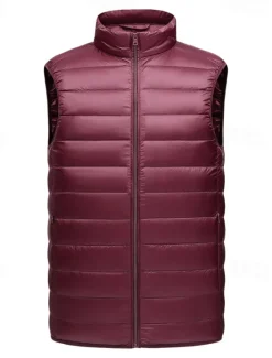 Hot OUKU Men's Down Vest Puffer Vest Gilet Daily Date Vacation Fashion Casual Fall & Winter Pocket Nylon Duckdown Warm Comfortable Solid Color Zipper Stand Collar Regular Fit Black Burgundy Blue Gray Vest