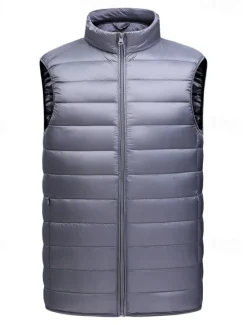 Hot OUKU Men's Down Vest Puffer Vest Gilet Daily Date Vacation Fashion Casual Fall & Winter Pocket Nylon Duckdown Warm Comfortable Solid Color Zipper Stand Collar Regular Fit Black Burgundy Blue Gray Vest