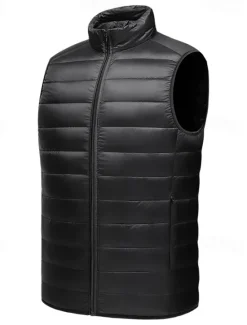 Hot OUKU Men's Down Vest Puffer Vest Gilet Daily Date Vacation Fashion Casual Fall & Winter Pocket Nylon Duckdown Warm Comfortable Solid Color Zipper Stand Collar Regular Fit Black Burgundy Blue Gray Vest