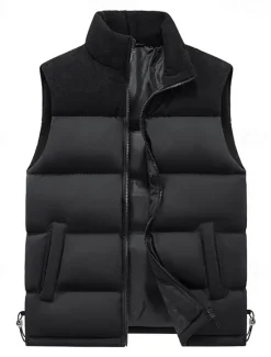 Outlet OUKU Men's Down Vest Puffer Vest Vest Gilet Daily Date Vacation Fashion Casual Fall & Winter Patchwork Pocket Polyester Warm Comfortable Plain Pocket Zipper Stand Collar Regular Fit Black Ivory Purple