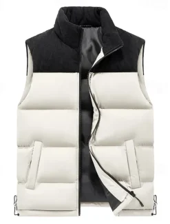Outlet OUKU Men's Down Vest Puffer Vest Vest Gilet Daily Date Vacation Fashion Casual Fall & Winter Patchwork Pocket Polyester Warm Comfortable Plain Pocket Zipper Stand Collar Regular Fit Black Ivory Purple