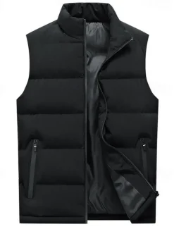 Discount OUKU Men's Down Vest Puffer Vest Vest Gilet Daily Date Vacation Fashion Casual Fall & Winter Pocket Polyester Warm Comfortable Plain Zipper Standing Collar Regular Fit Red Blue Vest Black