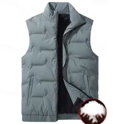Best OUKU Men's Down Vest Quilted Vest Daily Casual Fall & Winter Zipper Pocket Polyester Comfortable Solid Color Zipper Stand Collar Black White Light Green Sky Blue Vest