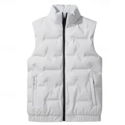 Best OUKU Men's Down Vest Quilted Vest Daily Casual Fall & Winter Zipper Pocket Polyester Comfortable Solid Color Zipper Stand Collar Black White Light Green Sky Blue Vest