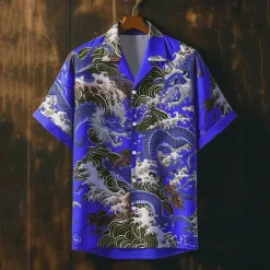 Discount OUKU Men's Dragon Button Up Shirt Printed Shirts Short Sleeve Subcultural Vacation Party Street Summer Cuban Collar Print Button-Down Pink Blue Purple Orange