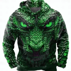 Online OUKU Men's Dragon 3D Hoodie Sweatshirt Cool Party Crew Neck Club Streetwear Blue Purple Drawstring Fall Winter Designer