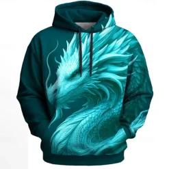 New OUKU Men's Dragon 3D Hoodies Sweatshirt Cool Party Long Sleeve Crew Neck Club Streetwear Blue Green Drawstring Graphic Fall Winter Designer