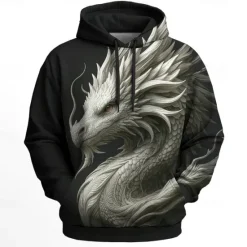 New OUKU Men's Dragon 3D Hoodies Sweatshirt Cool Party Long Sleeve Crew Neck Club Streetwear Blue Green Drawstring Graphic Fall Winter Designer