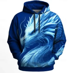 New OUKU Men's Dragon 3D Hoodies Sweatshirt Cool Party Long Sleeve Crew Neck Club Streetwear Blue Green Drawstring Graphic Fall Winter Designer