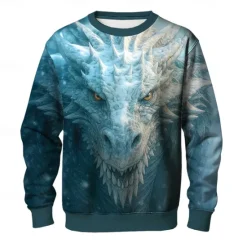 Best OUKU Men's Dragon 3D Sweatshirt Casual Long Sleeve Crew Neck Pink Blue Crewneck 3D All Seasons Designer