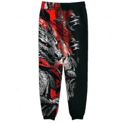 Hot OUKU Men's Dragon Fleece Sweatpants Drawstring Elastic Waist Casual Dark Outdoor Home Party Evening Wear Pocket Thermal Winter 3D Print Red