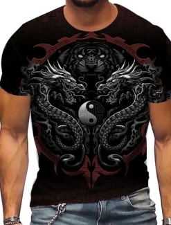 Outlet OUKU Men's Dragon Gossip T Shirt Short Sleeve T shirt 3D Print Crew Neck Shirt Sports Fashion Sportswear Outdoor Vacation Street Summer Spring Clothing Apparel S M L XL XXL XXXL 4XL Black