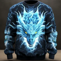 Best OUKU Men's Dragon Graphic Prints Sweatshirts Sweatshirt Pullover Long Sleeve Sweatshirt Crew Neck Cool Daily Classic 3D Print Holiday Going out Streetwear Print Spring & Fall Blue