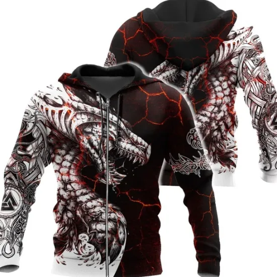Best OUKU Men's Dragon Graphic Prints Hoodie Hoodies Sweatshirt Streetwear Designer Long Sleeve Hooded Sports & Outdoor Daily Sports Wine Red Red+Gray Zipper Print Spring & Fall Designer